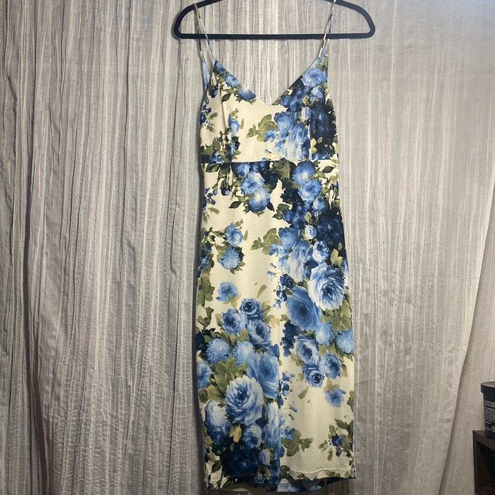 G By Guess floral dress with a drop back.